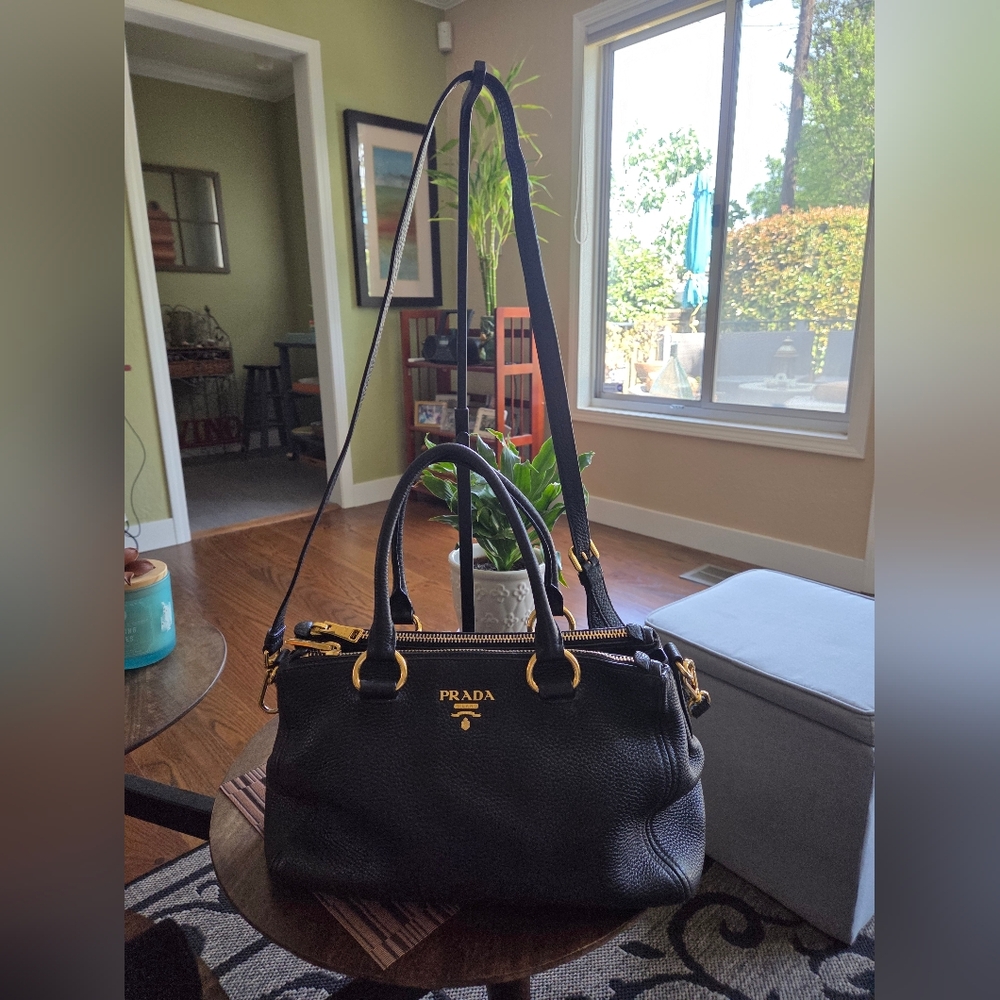 PRADA Black Textured Leather Satchel With Adjustable strap - Picture 9 of 11